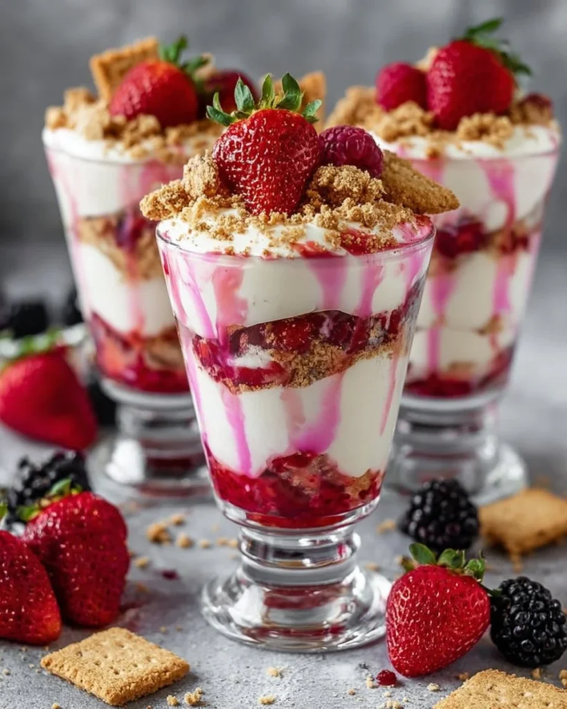 Delicious strawberry parfaits layered with fresh strawberries and granola