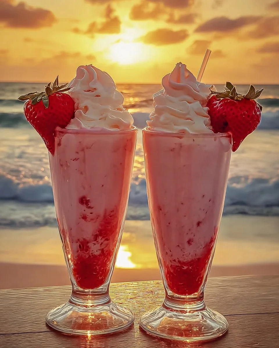 Strawberry Pina Colada topped with Malibu frosting in a glass