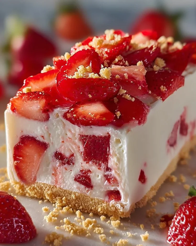Strawberry Shortcake Cheesecake Dessert Roll on a plate with fresh strawberries