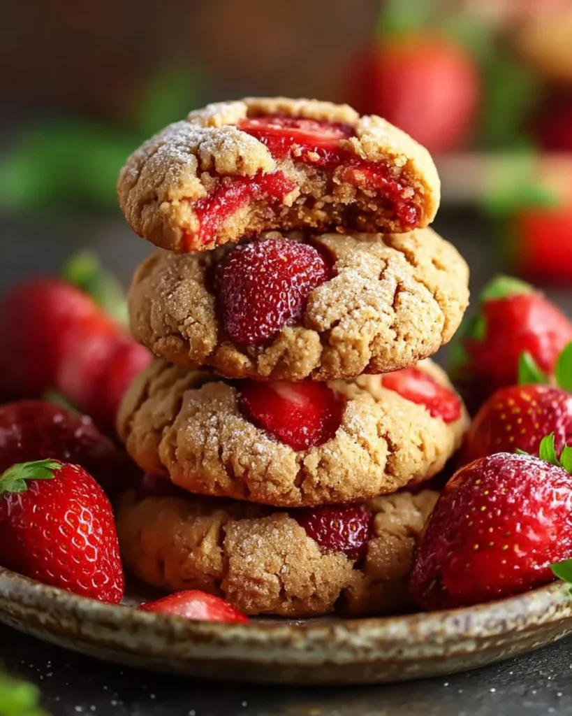 Delicious strawberry shortcake cookies with fresh strawberries and whipped cream