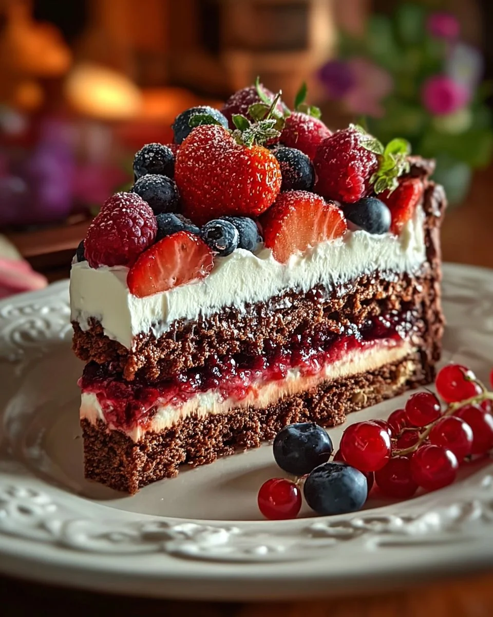 Delicious Strawberry Siren Velvet Cheesecake topped with fresh strawberries.