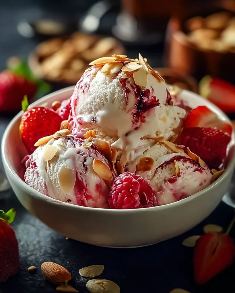 Delicious strawberry vanilla bean ice cream made with coconut and almond milk