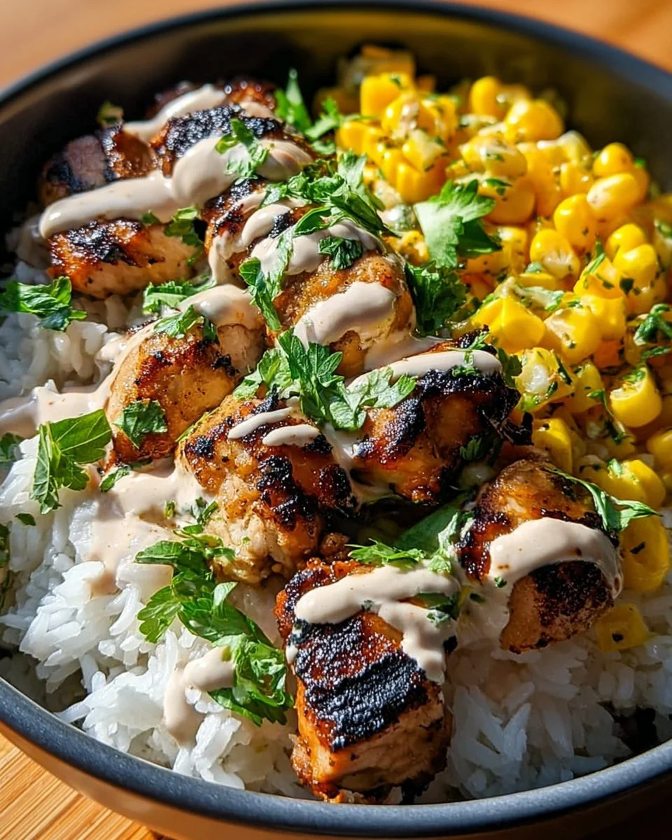 Delicious Street Corn Chicken Rice Bowl with grilled chicken and vibrant toppings