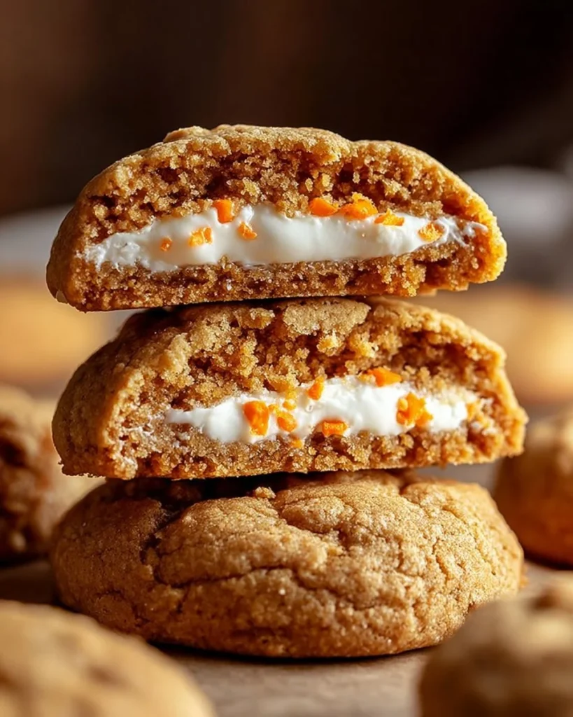 Delicious stuffed carrot cake cookies with creamy filling