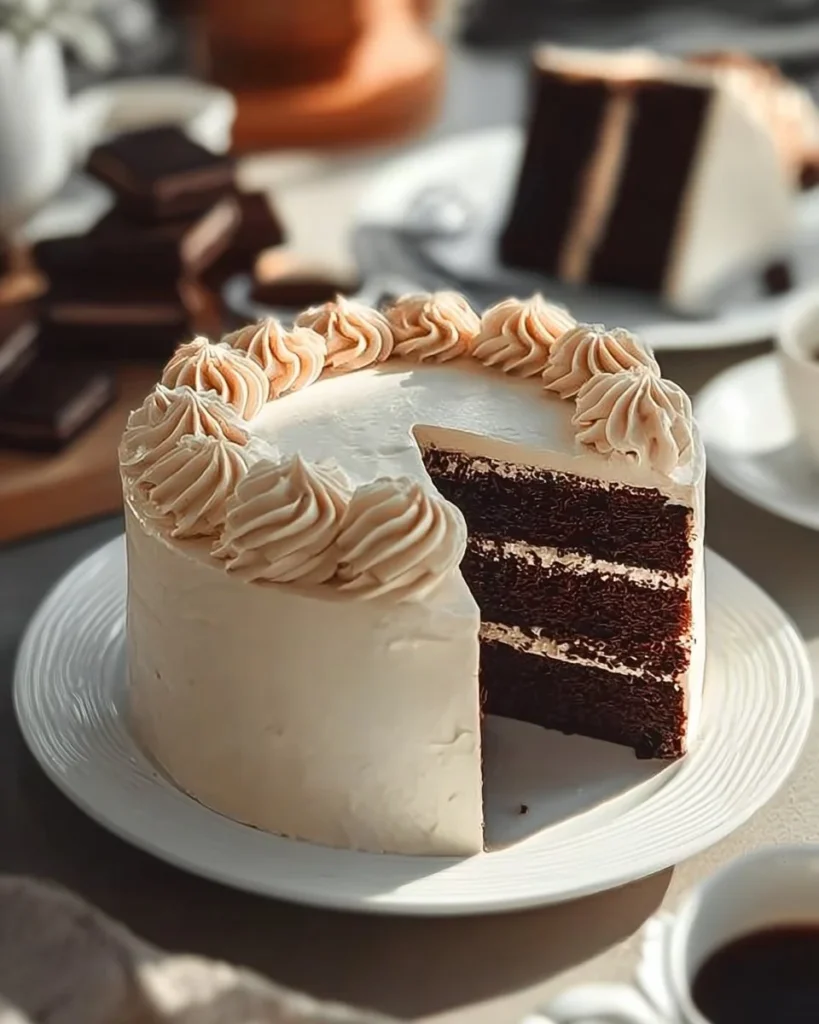 Delicious black velvet dessert served elegantly on a plate.