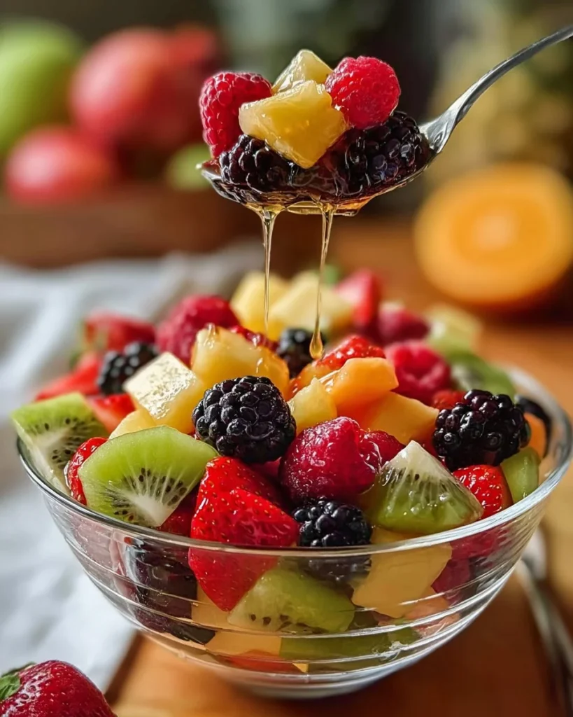 Colorful Summer Bliss Fruit Salad with fresh fruits in a bowl