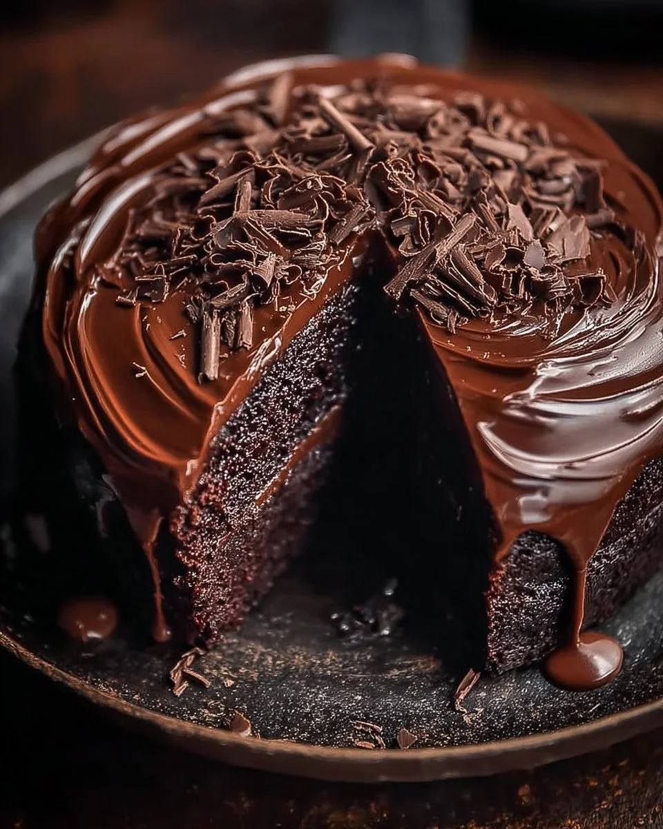 Super moist chocolate cake with a rich chocolate ganache topping