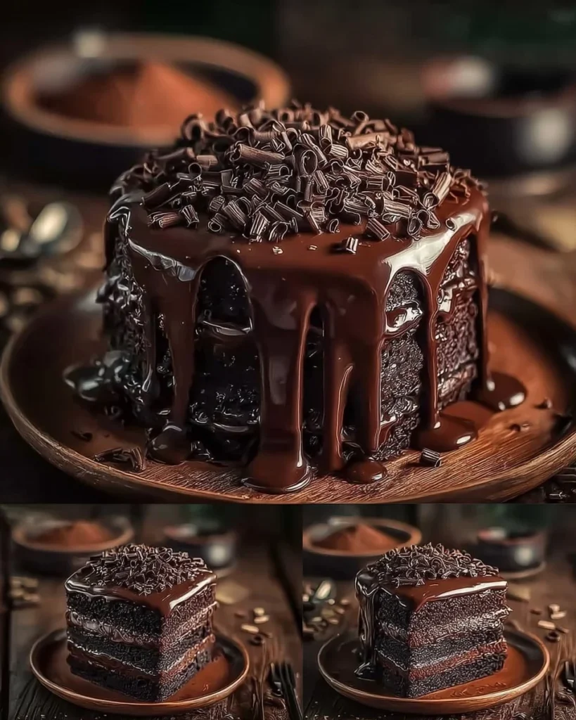 Super moist chocolate cake with rich chocolate ganache topping