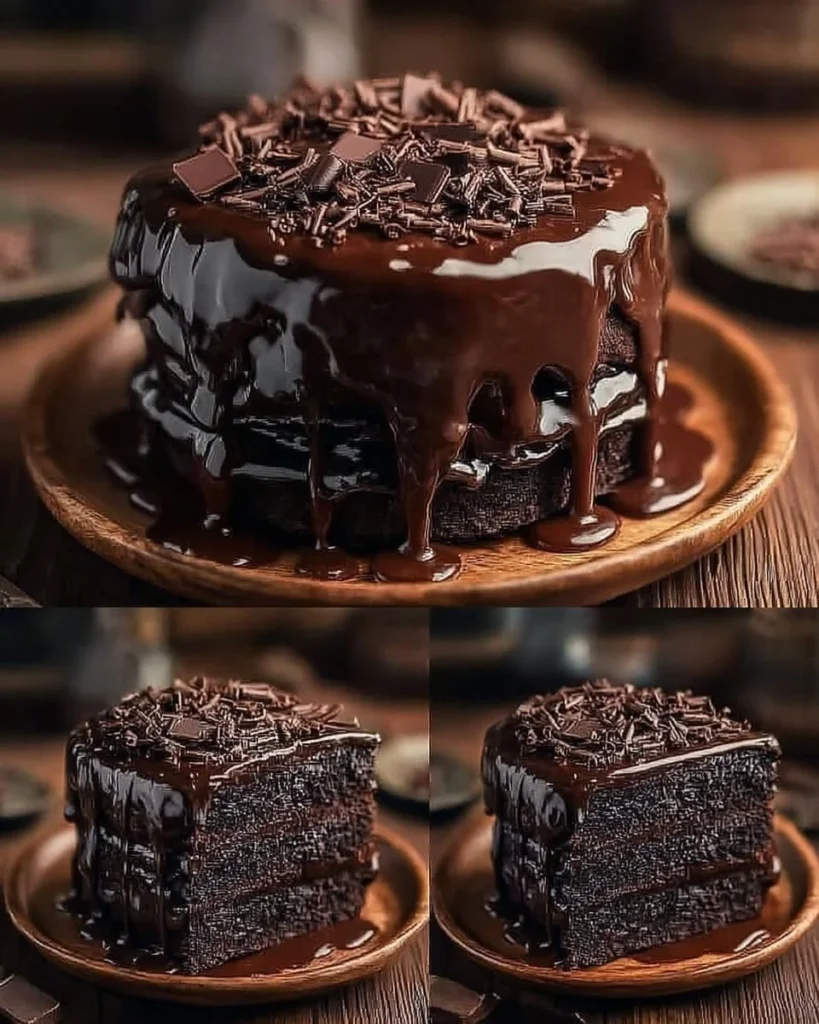 Super moist chocolate cake with rich chocolate ganache topping