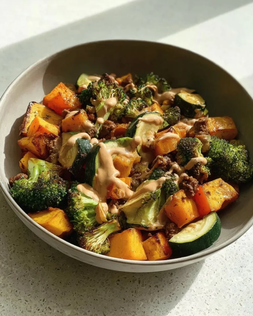Sweet Potato Beef Bowl with colorful vegetables and rich beef served in a bowl
