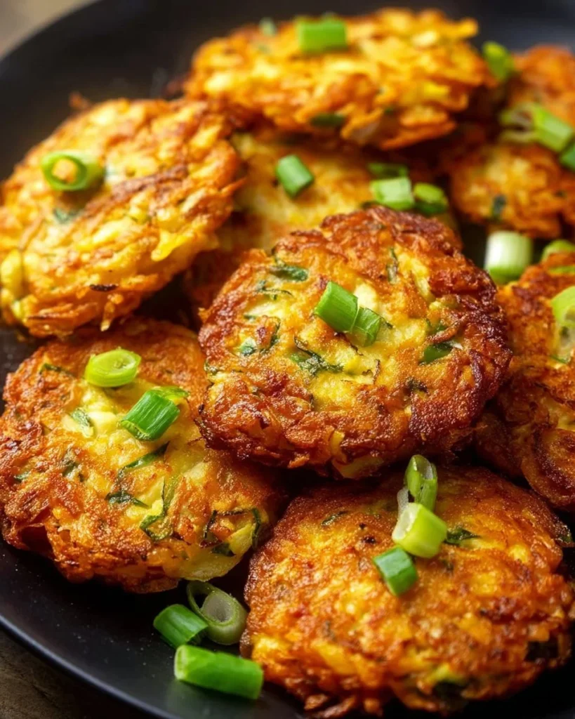 Delicious Sweet Potato & Zucchini Fritters served on a plate.