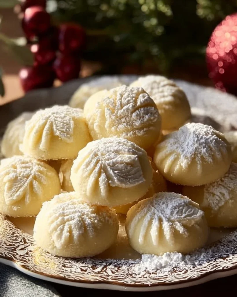 Delicious snowball cookies made with sweetened condensed milk on a plate.
