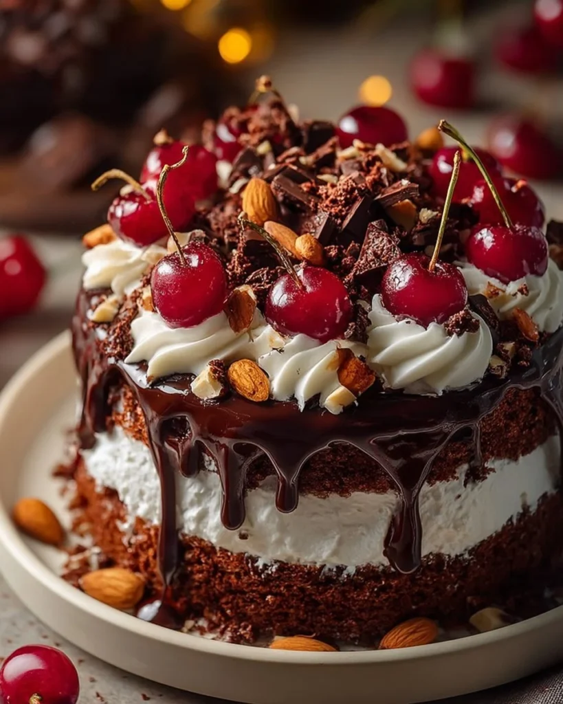 Delicious Swiss Roll dessert with Black Forest chocolate and cherries
