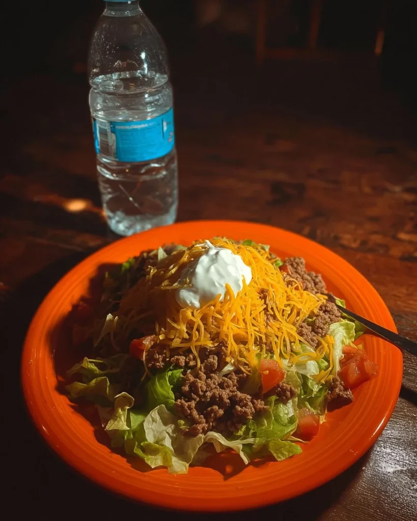 Delicious taco salad topped with fresh ingredients and served in a bowl.