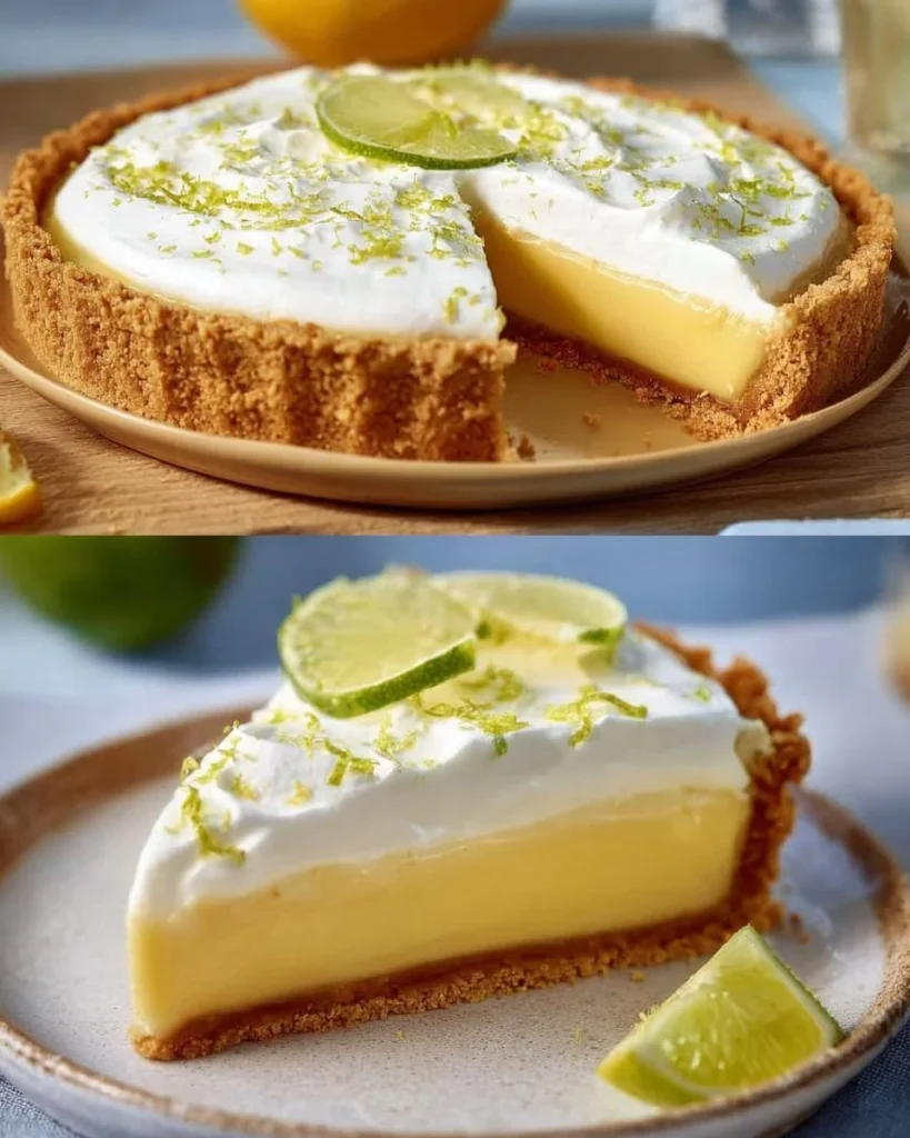 Creamy lemon tart (tarte crémeuse au citron) beautifully presented on a plate.