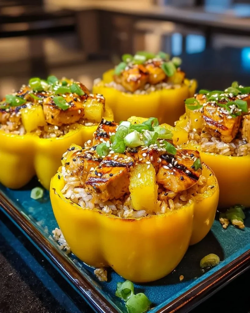 Delicious Teriyaki Pineapple Chicken & Rice Stuffed Peppers plated attractively.