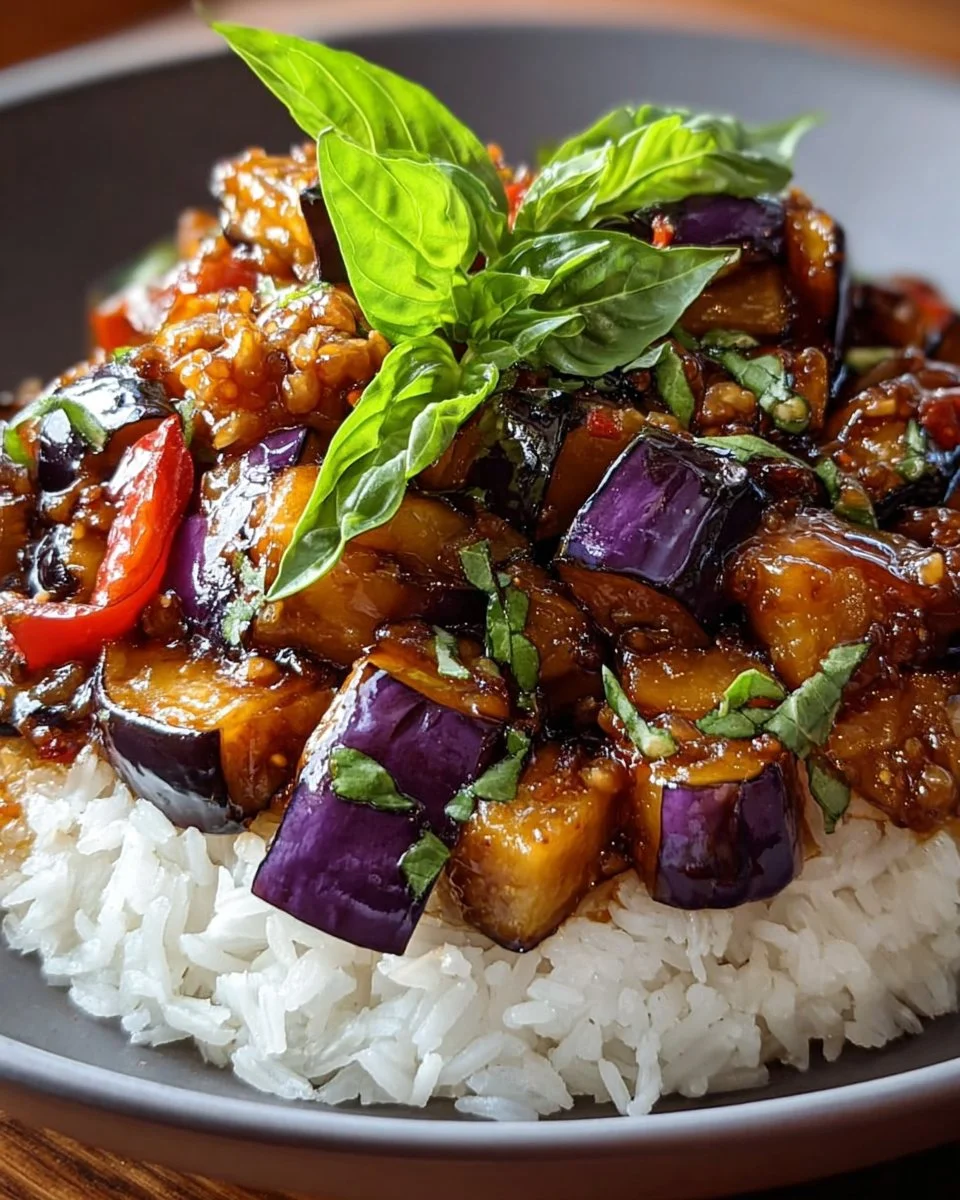 Delicious Thai Basil Eggplant dish with vibrant colors and fresh ingredients.