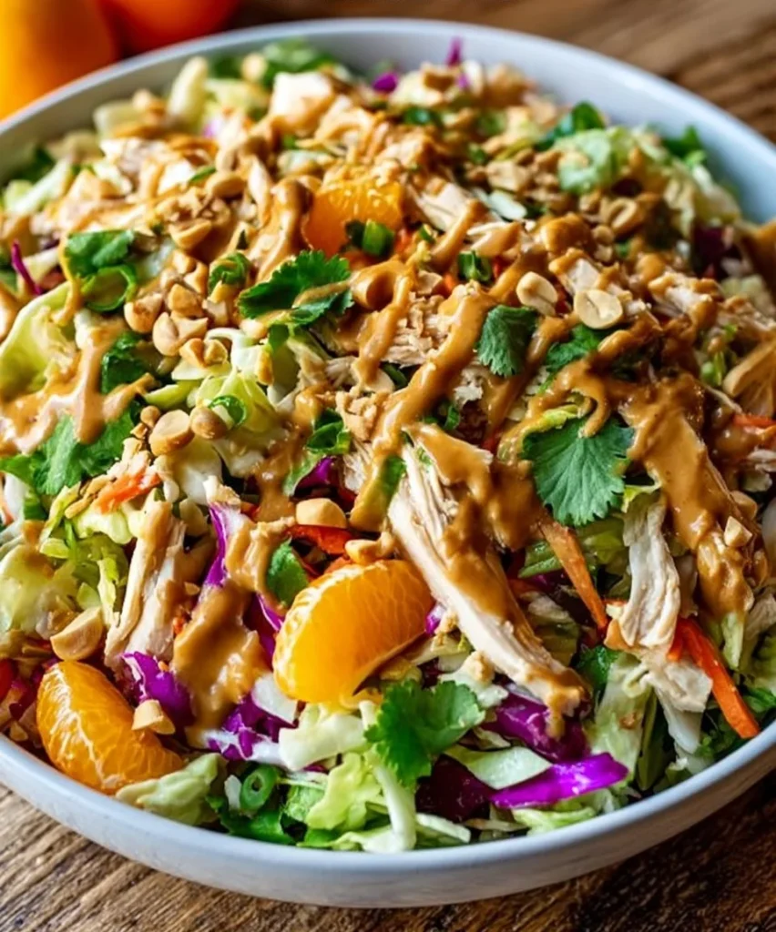Delicious and colorful Thai Chicken Salad with fresh vegetables and grilled chicken