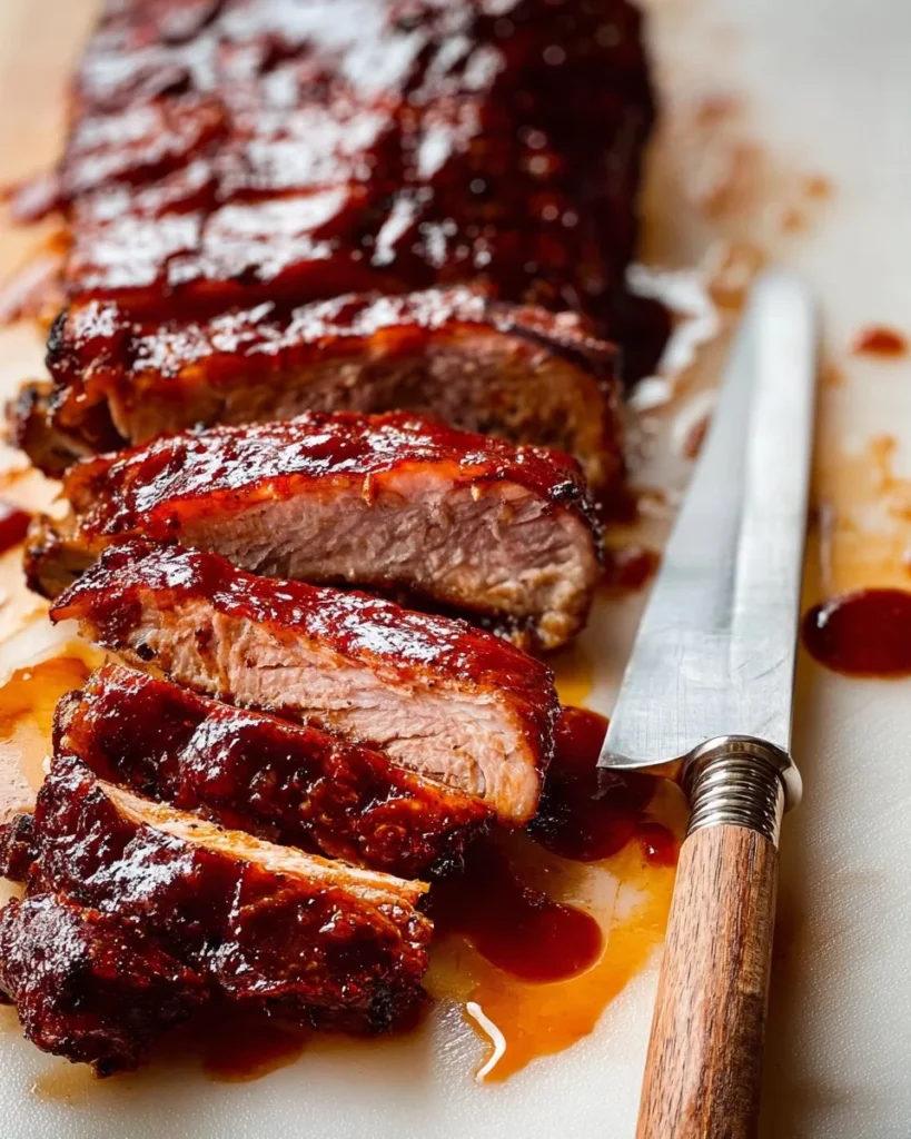 Deliciously cooked baby back ribs served with BBQ sauce