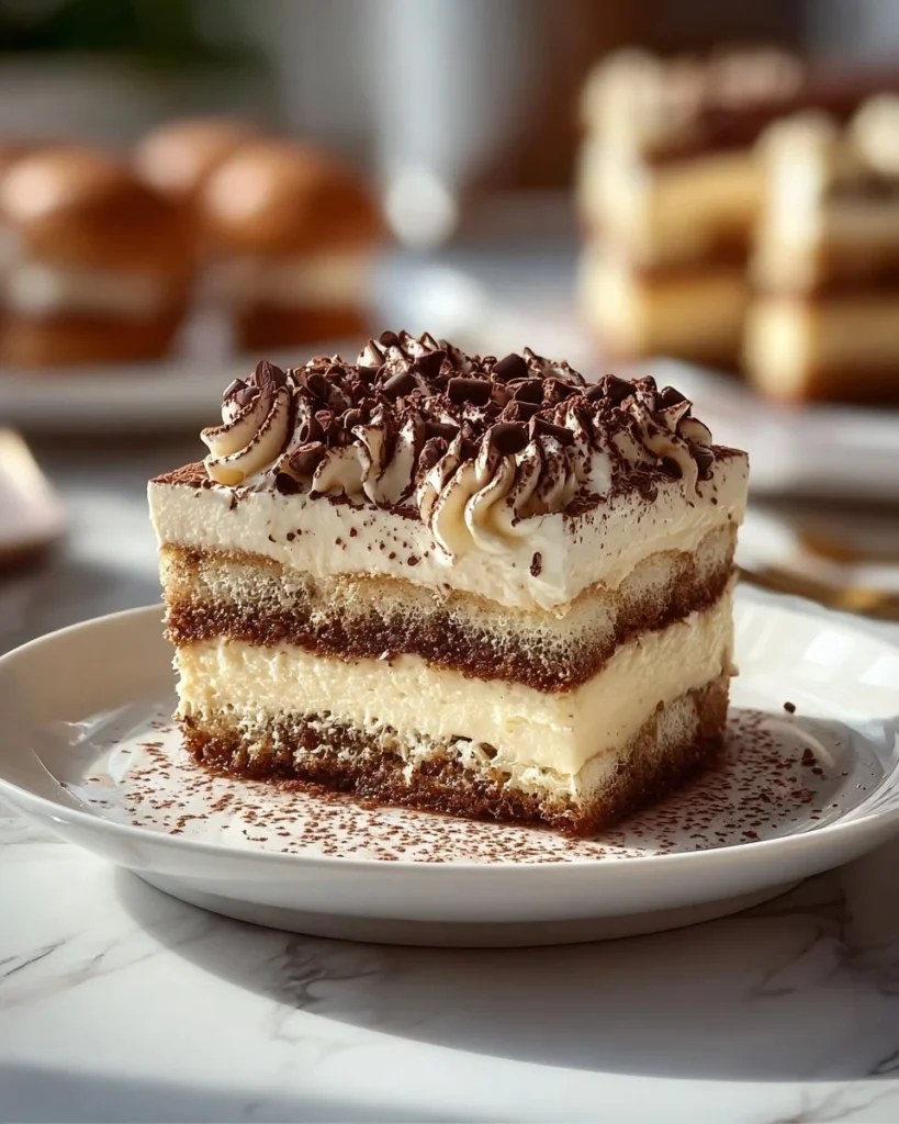 Delicious Tiramisu Cheesecake topped with cocoa and coffee flavors.