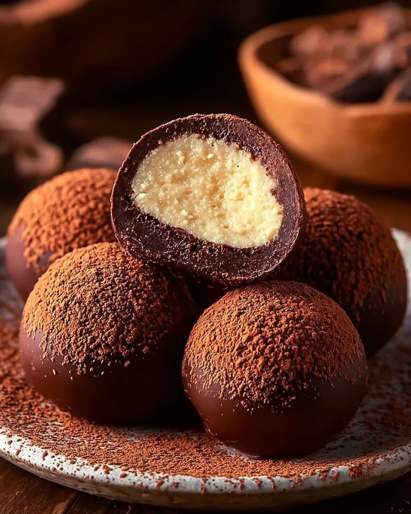 Delicious homemade tiramisu chocolate balls adorned with cocoa powder