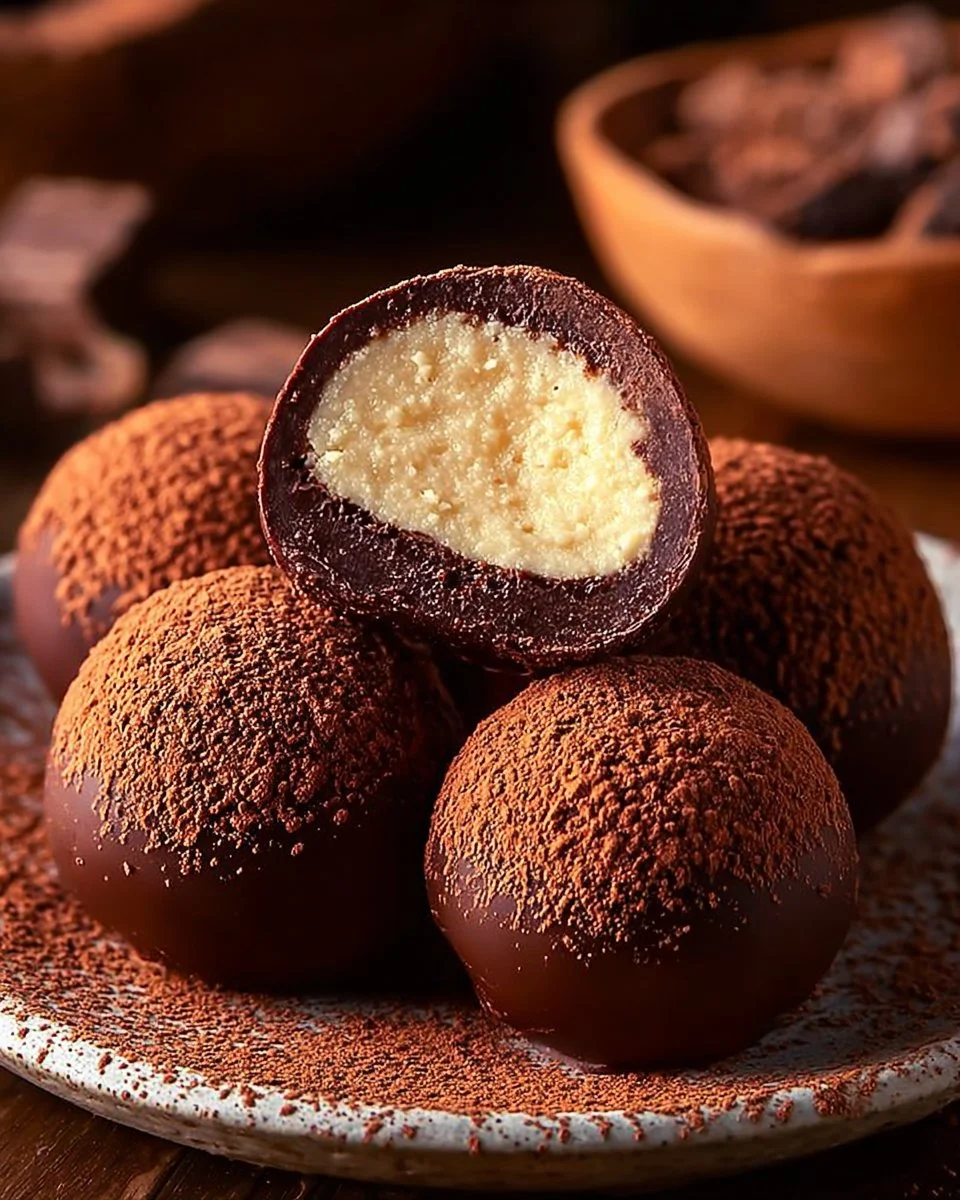 Delicious homemade tiramisu chocolate balls adorned with cocoa powder