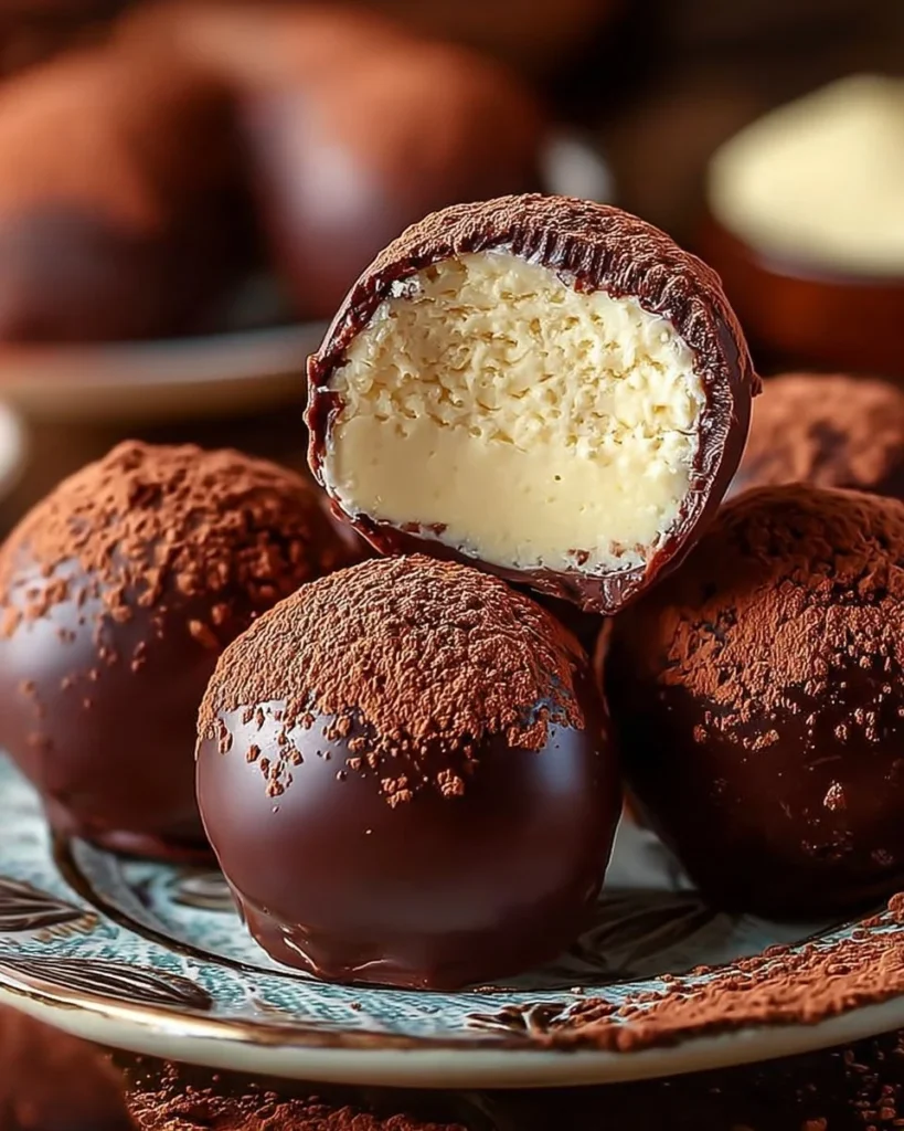 Delicious tiramisu chocolate balls on a plate, perfect for dessert lovers.