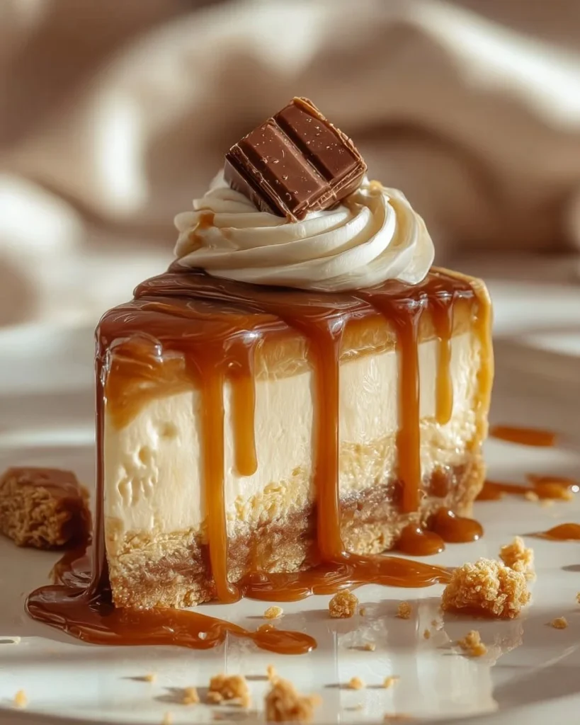 Delicious Toffifee Cheesecake topped with chocolate and caramel