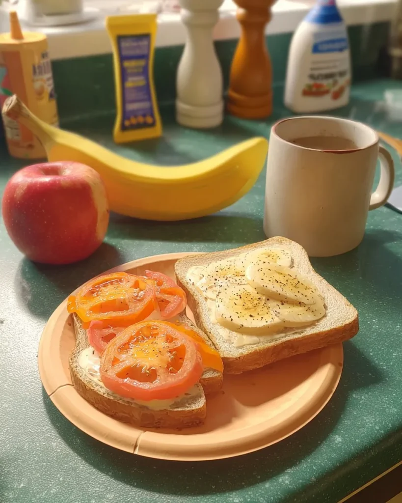 Delicious tomato sandwich with fresh ingredients on a rustic wooden table