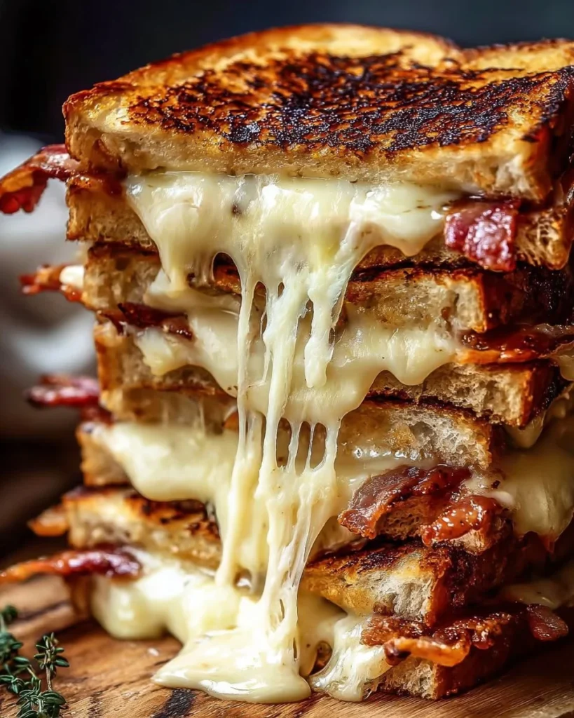 Delicious Triple Cheese Bacon Melt with three types of cheese and bacon