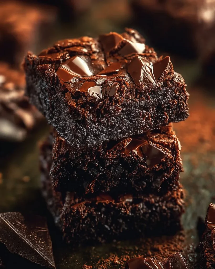 Delicious triple chocolate brownies served on a plate