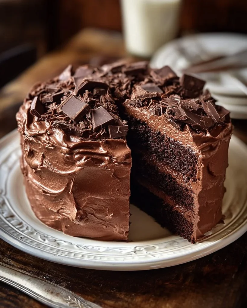 Delicious triple chocolate cake with layers of rich chocolate frosting