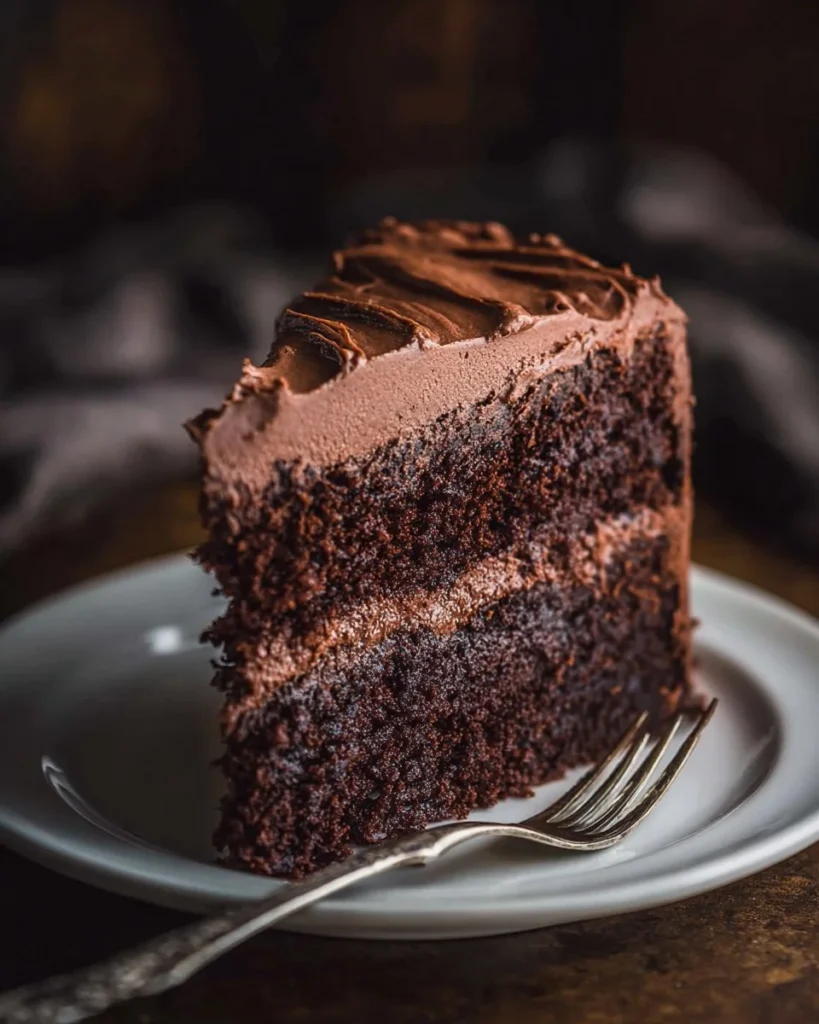 Decadent Triple Chocolate Cake topped with rich chocolate ganache