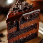 Triple Chocolate Layer Cake with rich chocolate layers and frosting