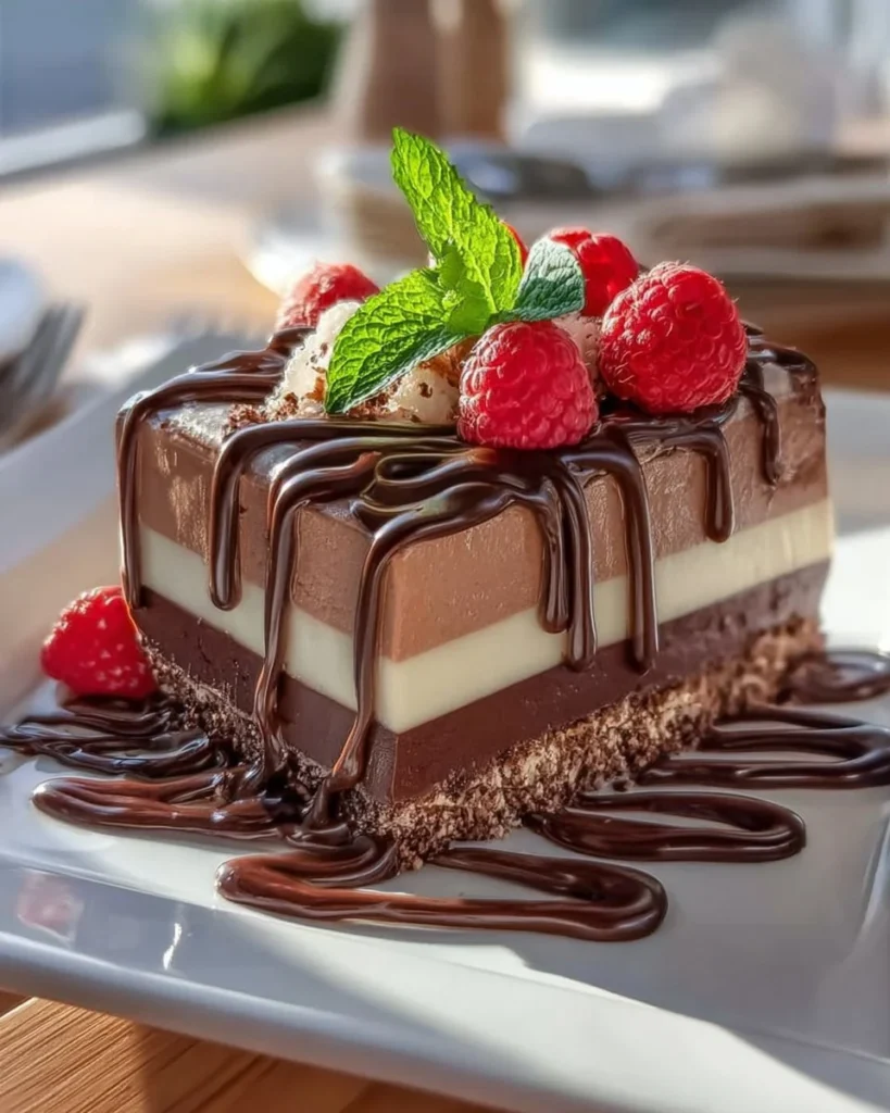 Delicious Triple Chocolate Mousse Cake with layers of rich chocolate
