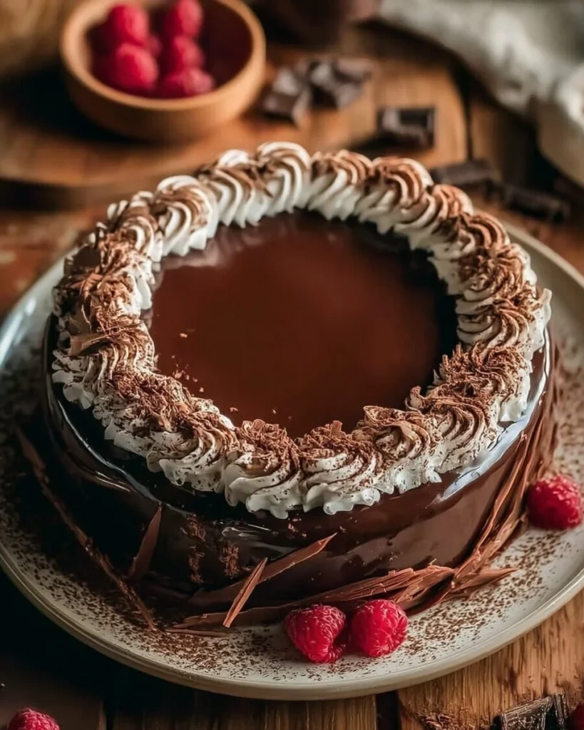 Triple Chocolate Mousse Cake with layers of rich chocolate cream and mousse