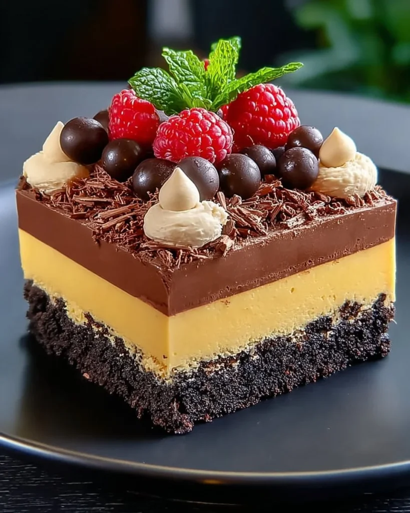 Decadent Triple Chocolate Mousse Cake with layers of rich chocolate and cream
