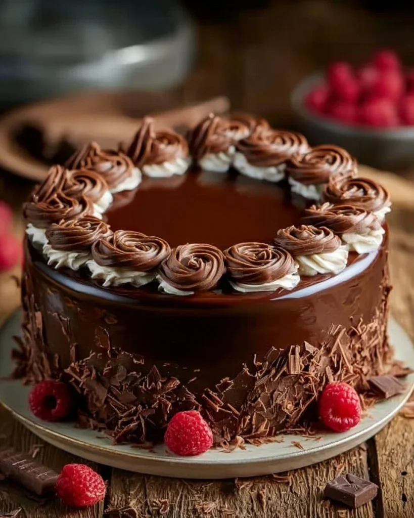 Slice of delicious Triple Chocolate Mousse Cake on a plate