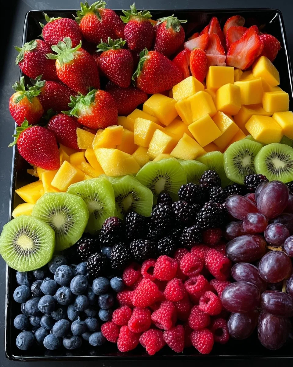 Colorful tropical summer fruit platter featuring assorted fresh fruits