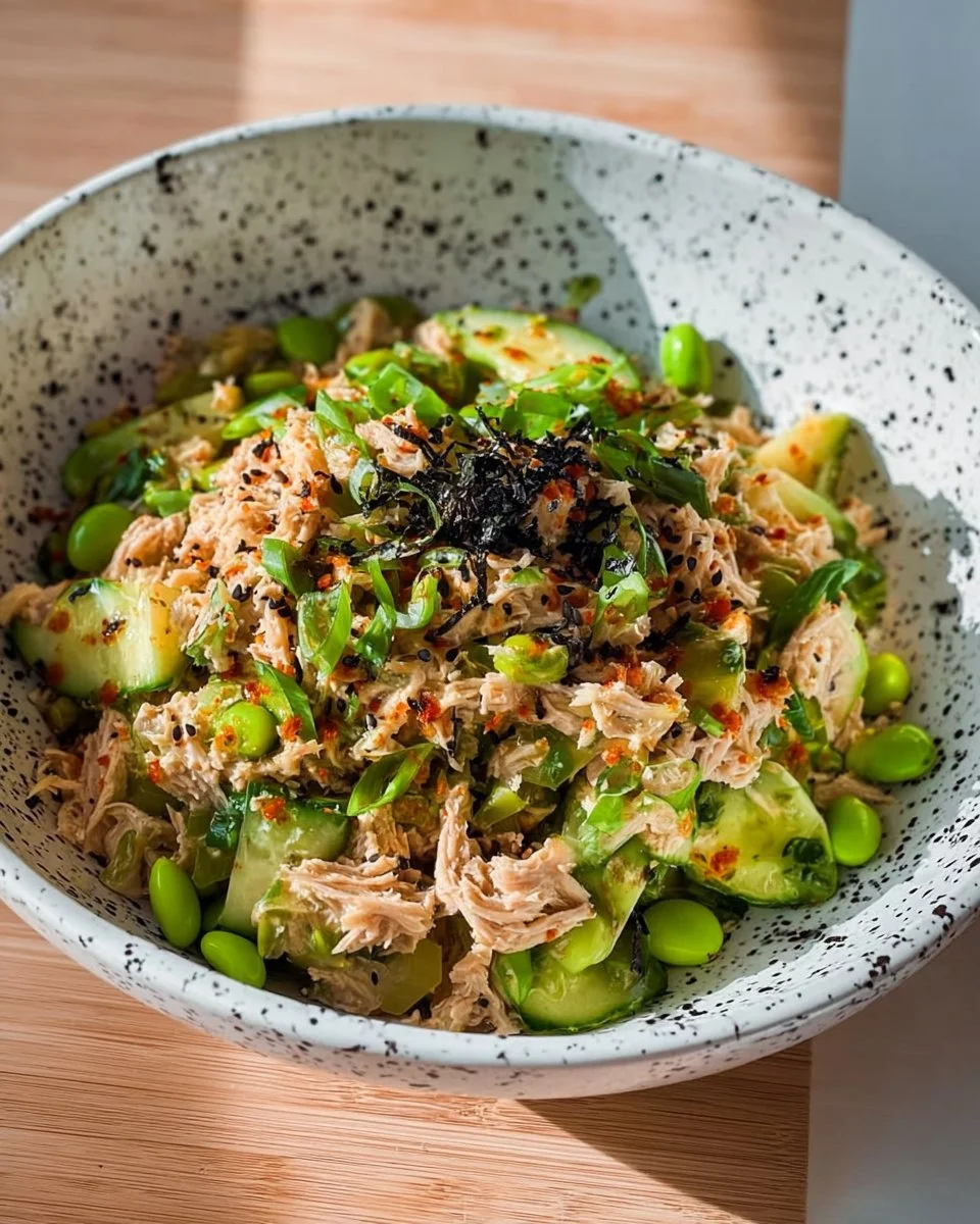 Tuna Avocado Crispy Rice Salad with fresh ingredients and vibrant colors