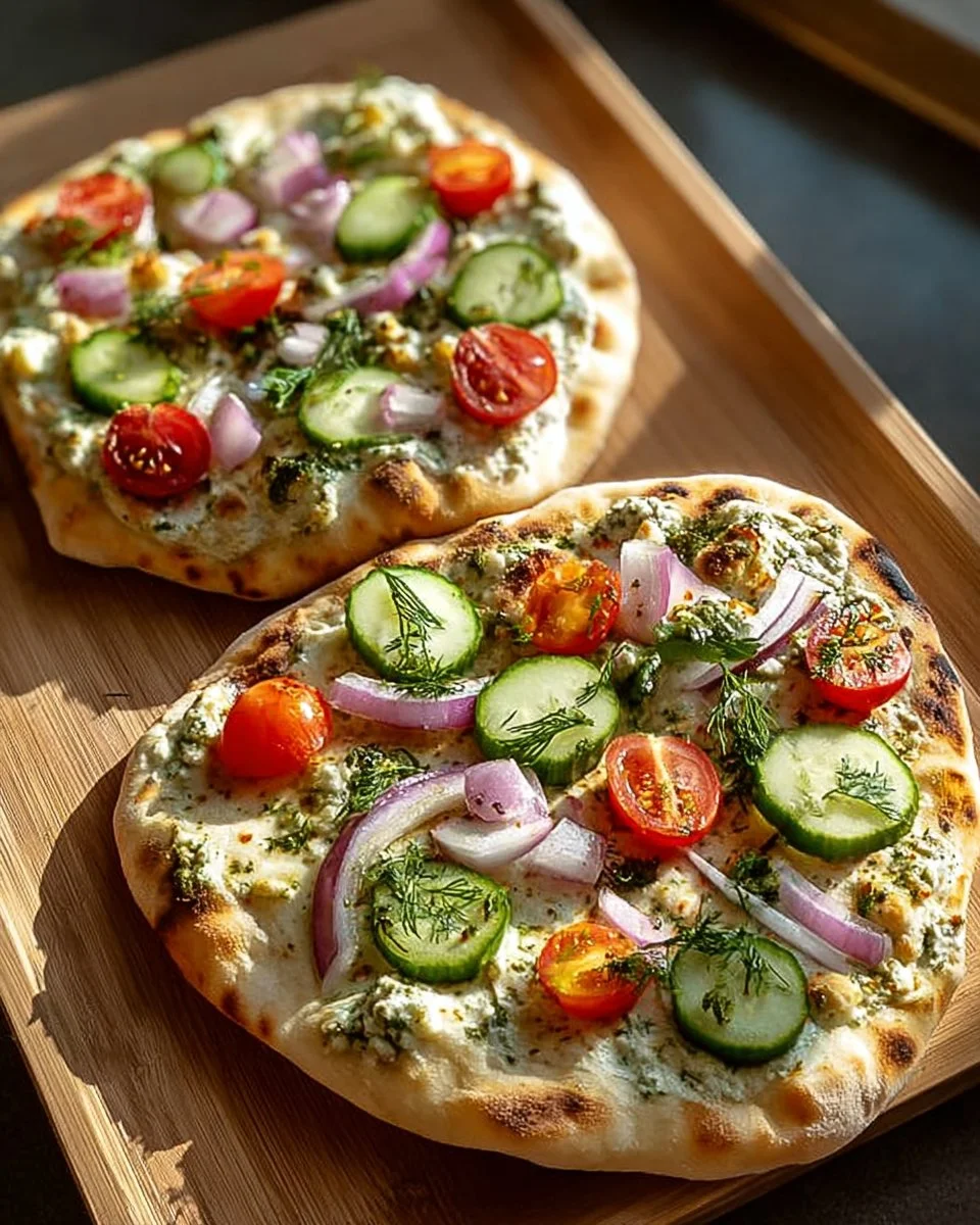Delicious Tzatziki Chicken Pizza topped with grilled chicken and creamy sauce