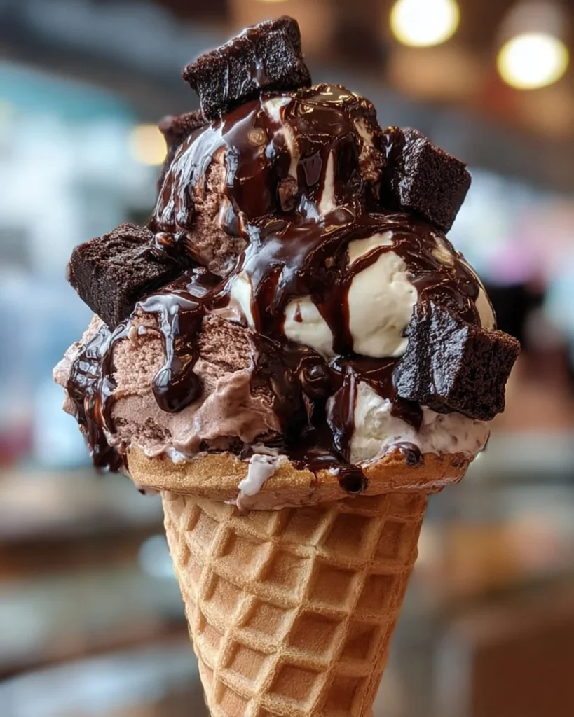 Delicious bowl of chocolate soft serve topped with chocolate sprinkles.