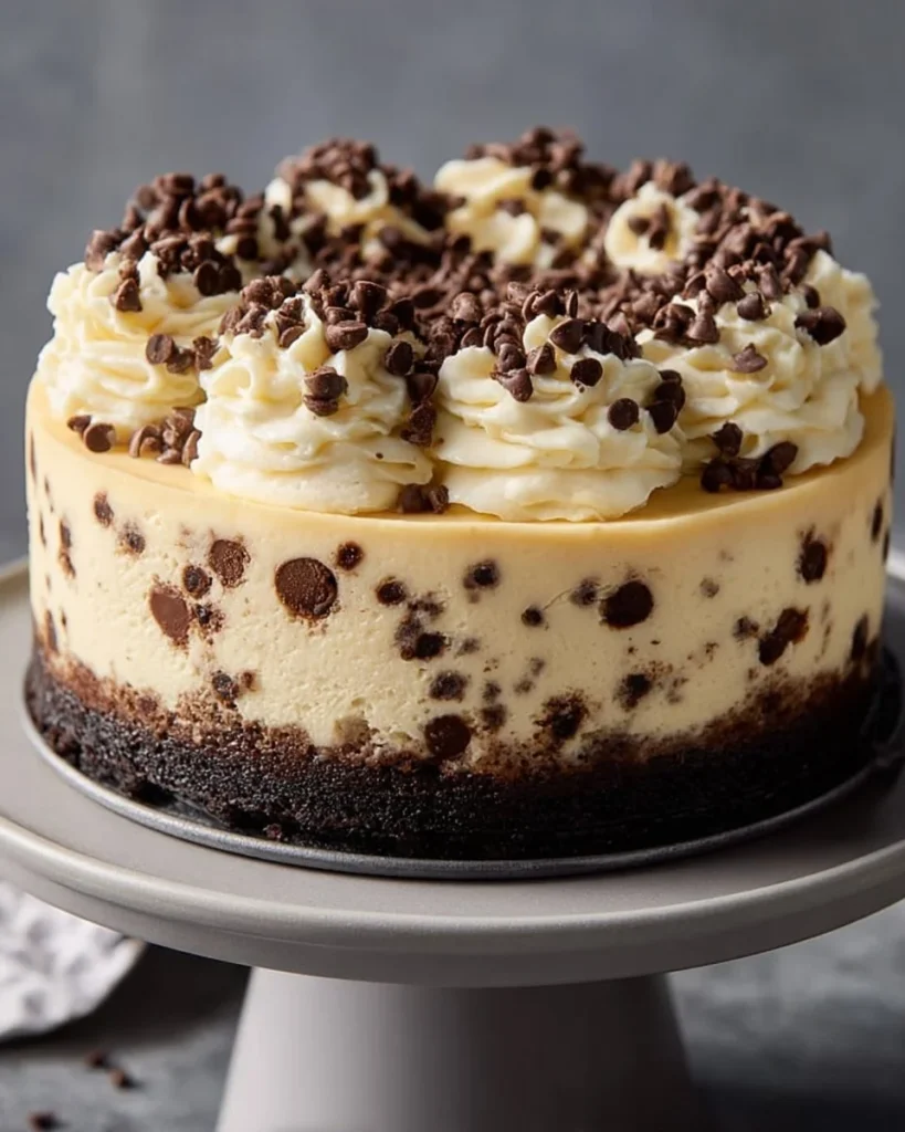 Delicious ultimate cookie dough cheesecake topped with cookie dough pieces