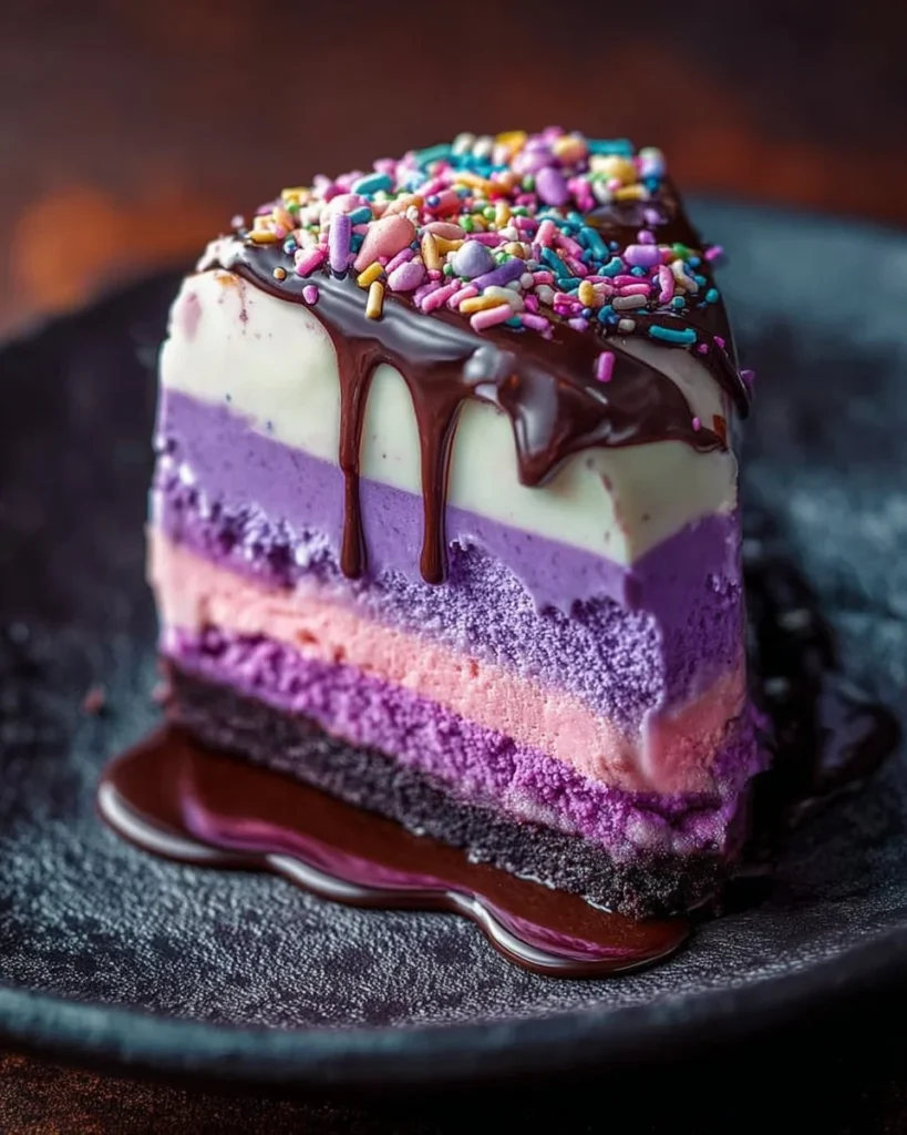 Ultimate Galaxy Ice Cream Cake with colorful galaxy swirls and ice cream layers