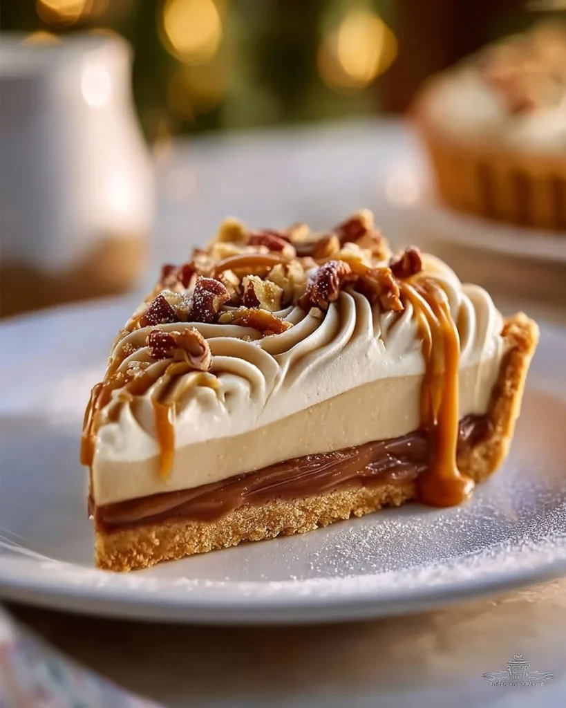 Sliced Vanilla Praline Tart showcasing creamy filling and praline topping