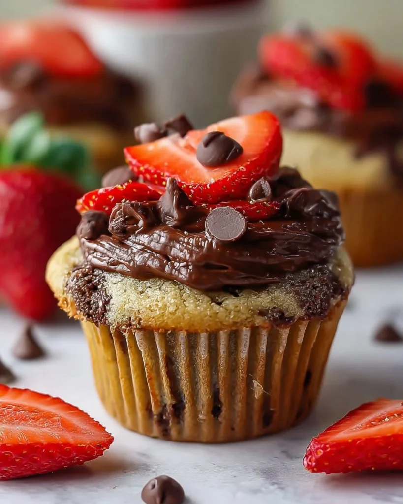 Vegan dark chocolate strawberry muffins on a cooling rack