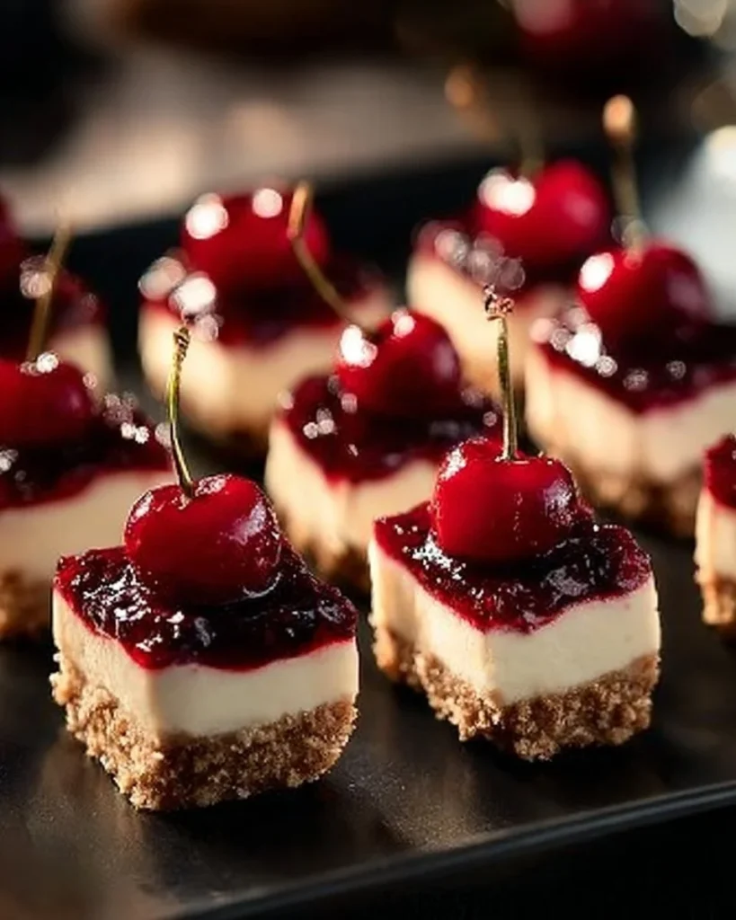 Delicious vegan gluten-free cherry cheesecake bites on a plate