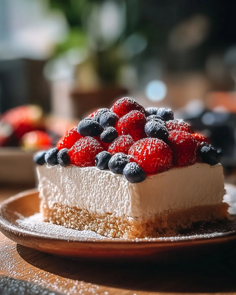 Vegan Tres Leches Cake topped with coconut cream and fresh berries