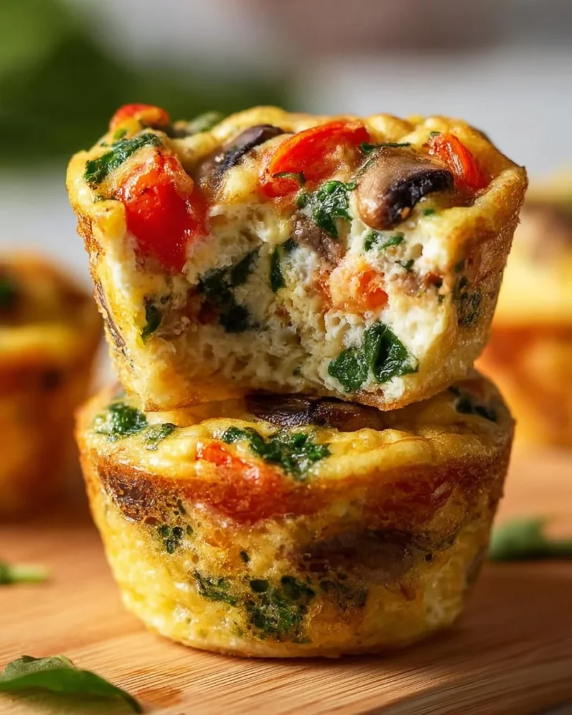 Veggie-loaded breakfast frittata cups in a baking dish, ready to serve.