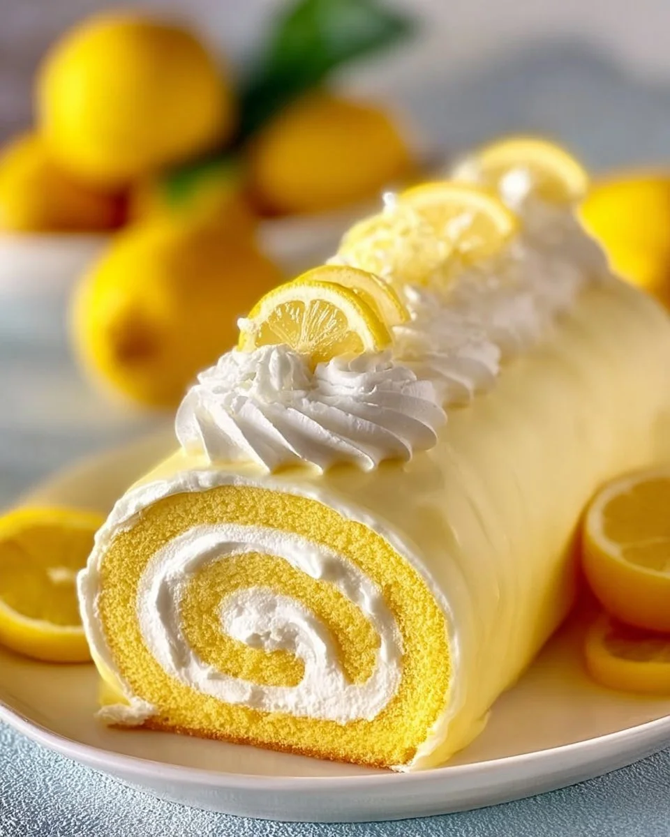 Velvet Lemon Cream Roll Cake with creamy lemon filling and soft sponge
